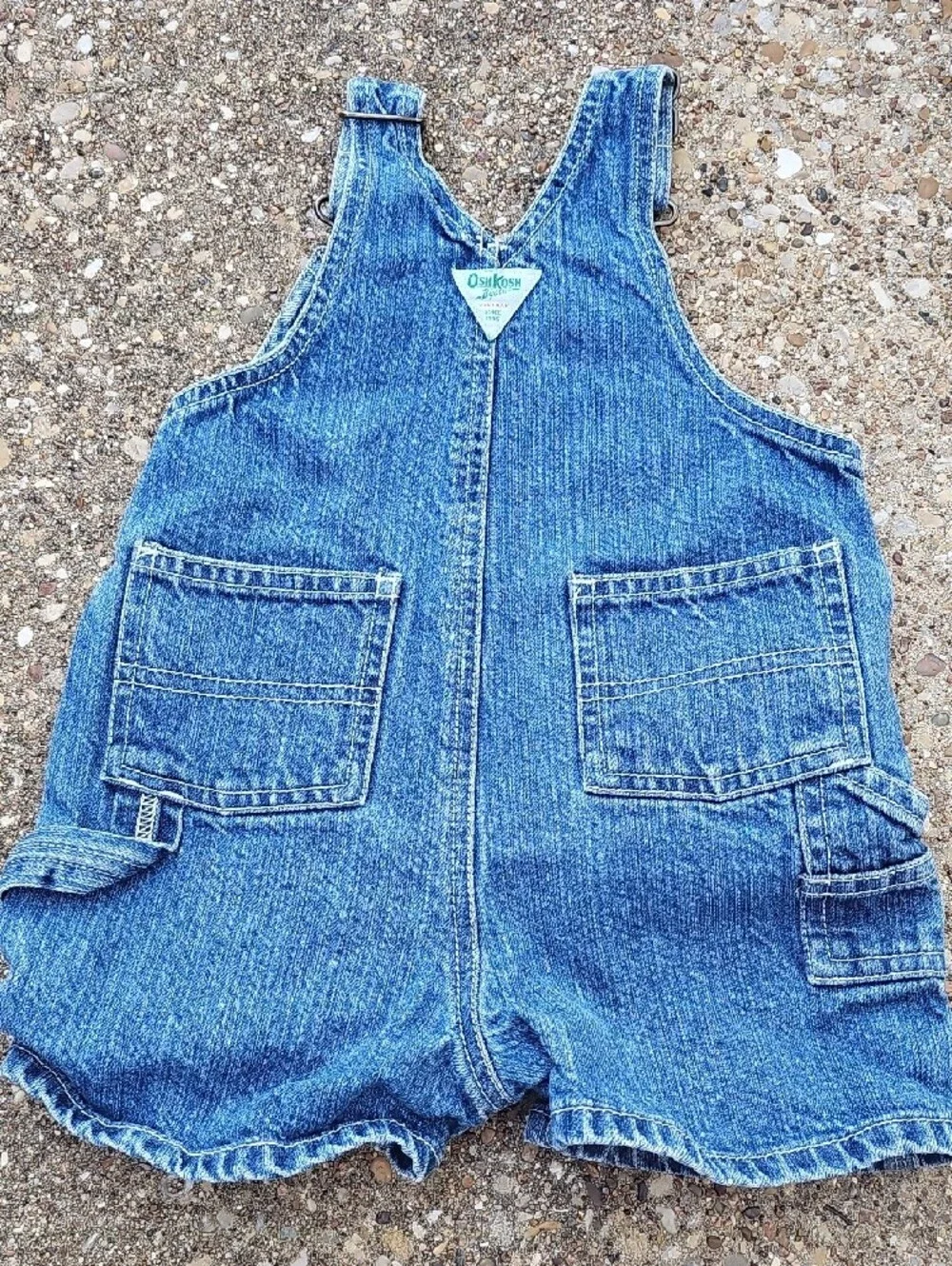 OshKosh B'gosh Classic Blue Denim Short Overalls Vintage 6-9 Months Pleated